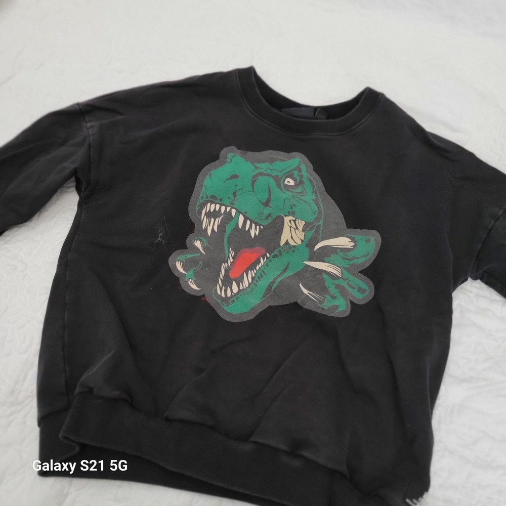 Rock Your Kid Boys Black T-Rex Dinosaur Graphic Sweatshirt Size 7 RYK Pullover